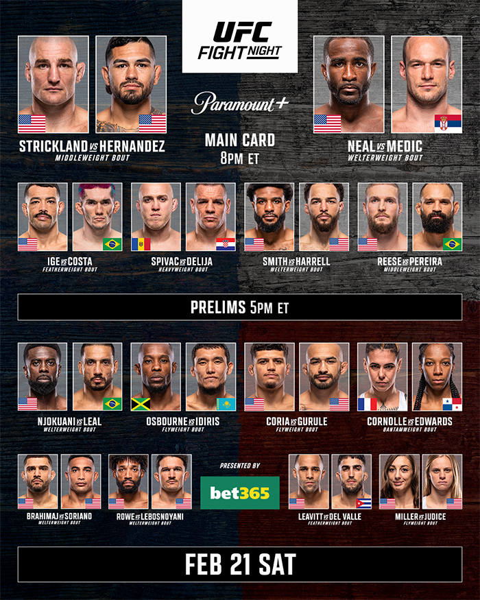  UFC Fight Night 267 - Strickland vs. Hernandez Official Fight Card