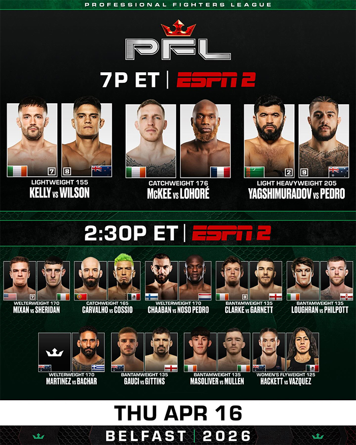  PFL 2026 Belfast - Kelly vs. Wilson Official Fight Card