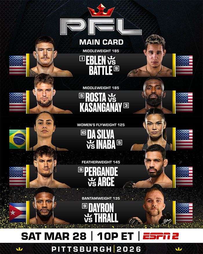  PFL Pittsburgh - Eblen vs. Battle Official Fight Card