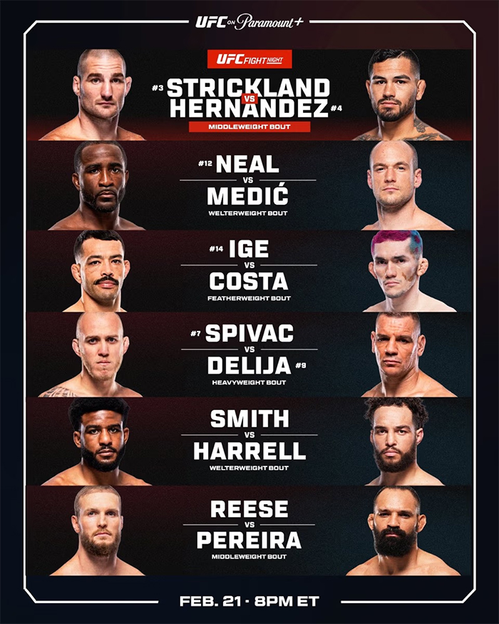  UFC Fight Night 267 - Strickland vs. Hernandez Bout List Fight Card