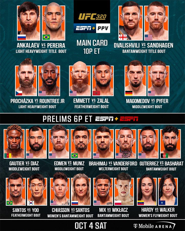  UFC 320 Ankalaev vs. Pereira 2 Fight Card