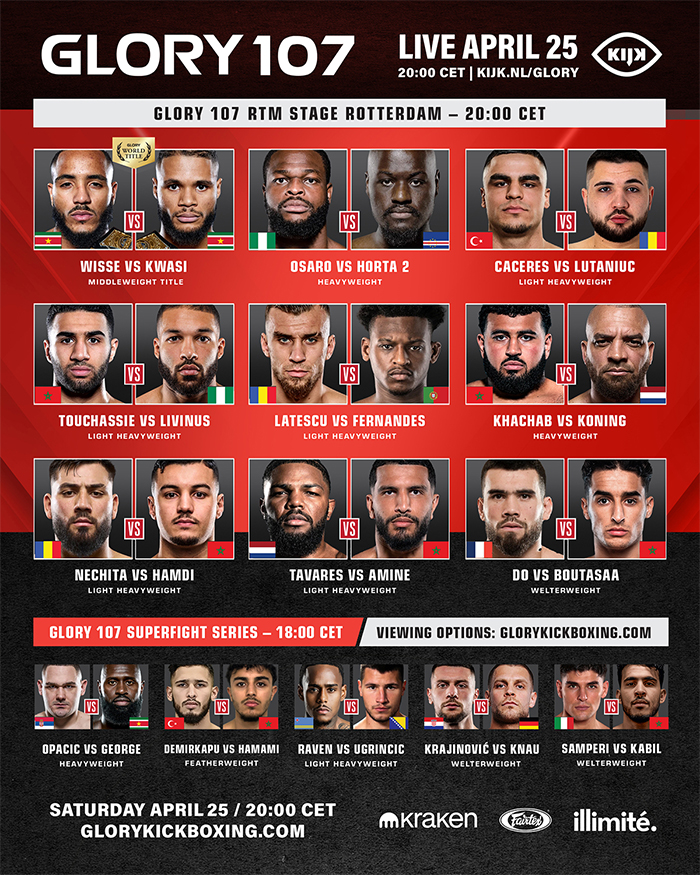  Glory 107 - Wisse vs. Kwasi - Official Fight Card
