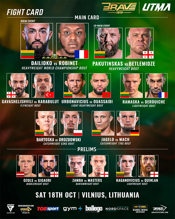  BRAVE CF 99 - Dailidko vs. Robinet Official Fight Card