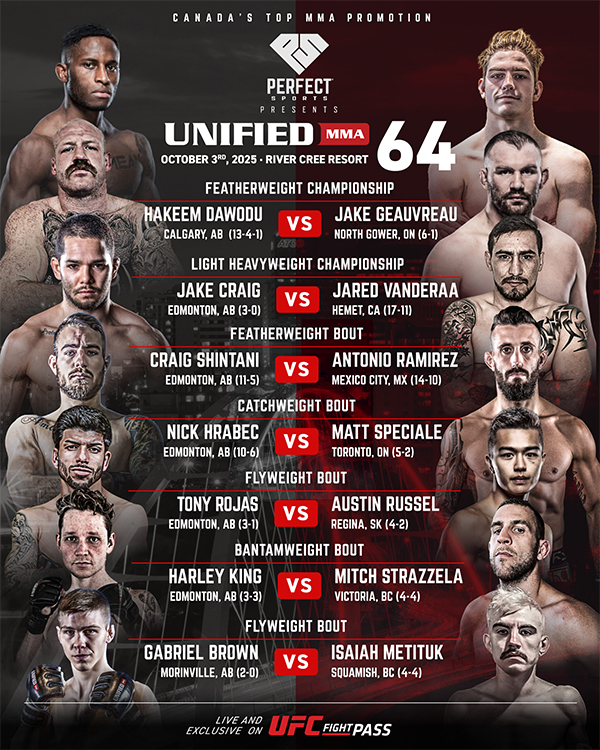  Unified MMA 64 - Dawodu vs. Geauvreau Official Fight Card