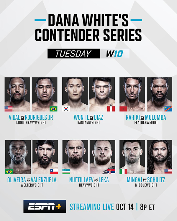 Dana Whites Contender Series 2025 Season 9 - Week 9 - Caldas vs. Zayunokov Official Fight Card