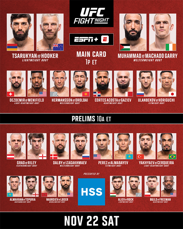  UFC Fight Night 265 Tsarukyan vs. Hooker Official Fight Card