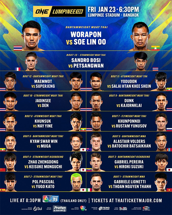  ONE Friday Fights 139 - Worapon vs. Soe Lin Oo Official Fight Card