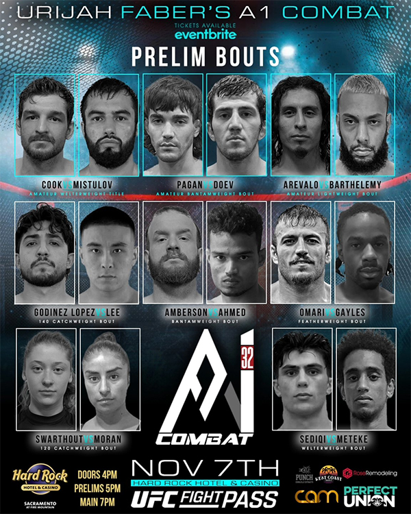 Urijah Fabers A1 Combat 32 - Brand vs. Ewing Official Preliminary Fight Card Urijah Fabers A1 Combat 32 - Brand vs. Ewing Official Preliminary Fight Card