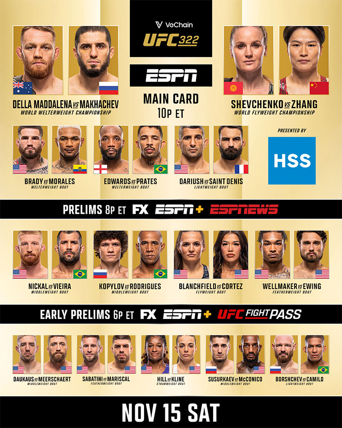  UFC 322 Della Maddalena vs. Makhachev Official Fight Card