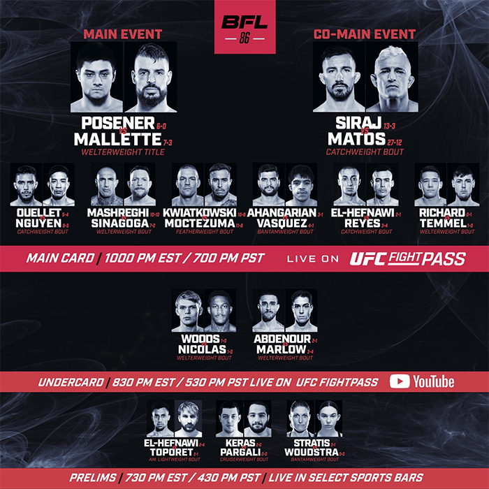  BFL 86 - Posener vs. Mallette Official Fight Card