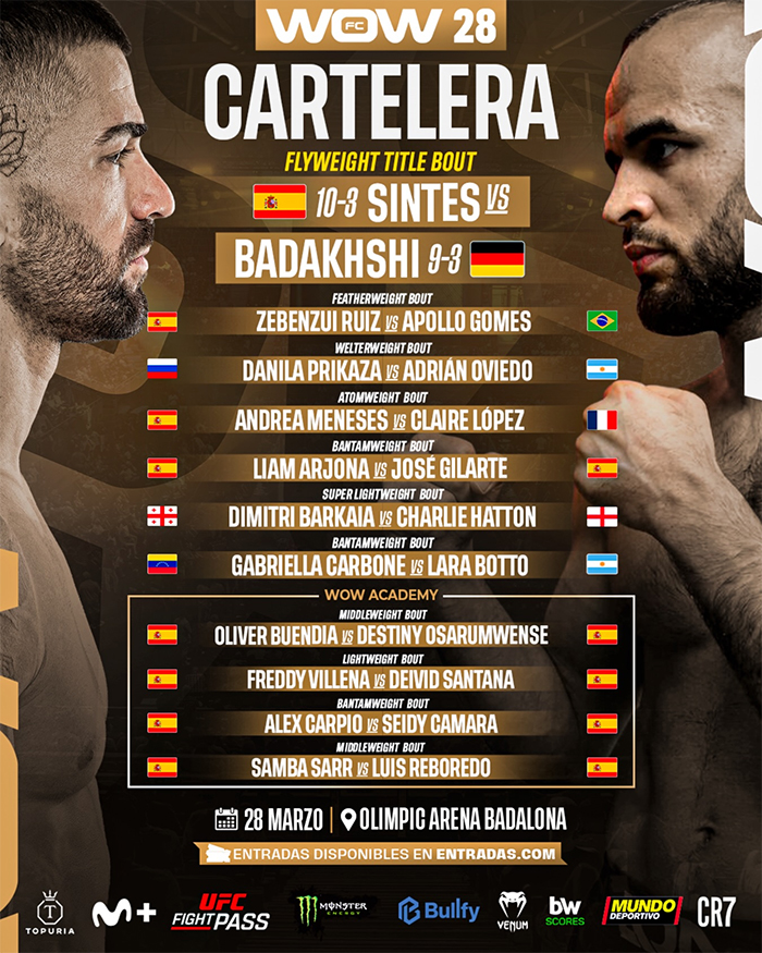  WOW 28 Barcelona - Sintes vs. Badakhshi - Official Fight Card