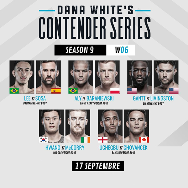  Dana Whites Contender Series 2025 Season 9 - Week 6 - Lee vs. Sosa Official Fight Card