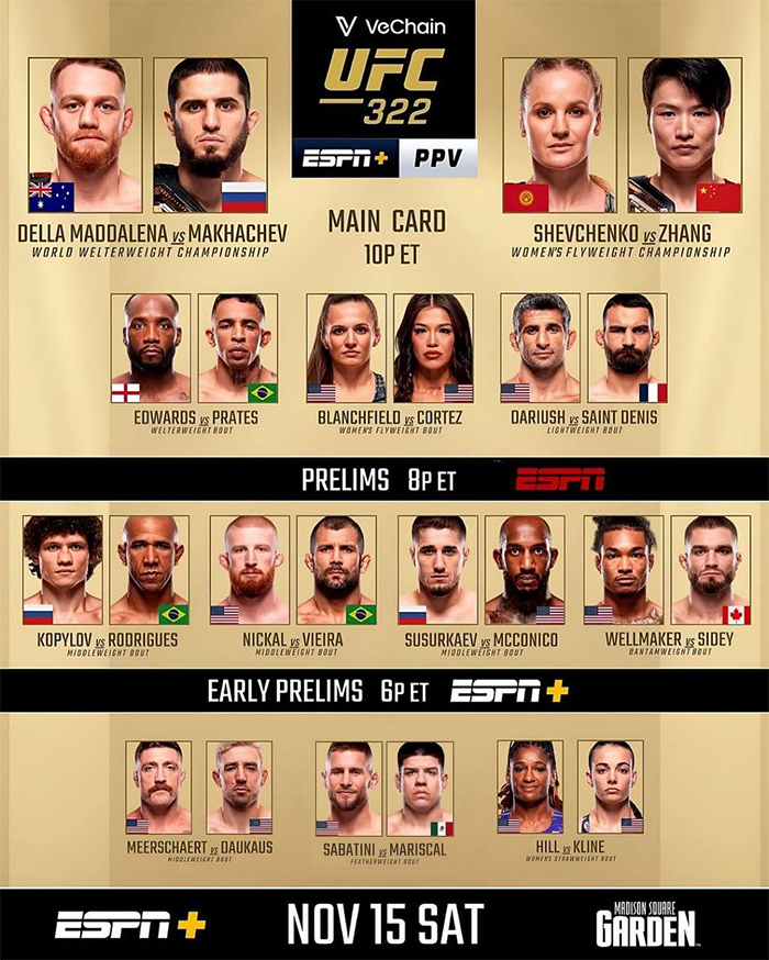  UFC 322 Della Maddalena vs. Makhachev Fight Card