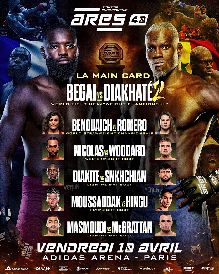 Ares FC 40 - Begai vs. Diakhate 2 Official Fight Card