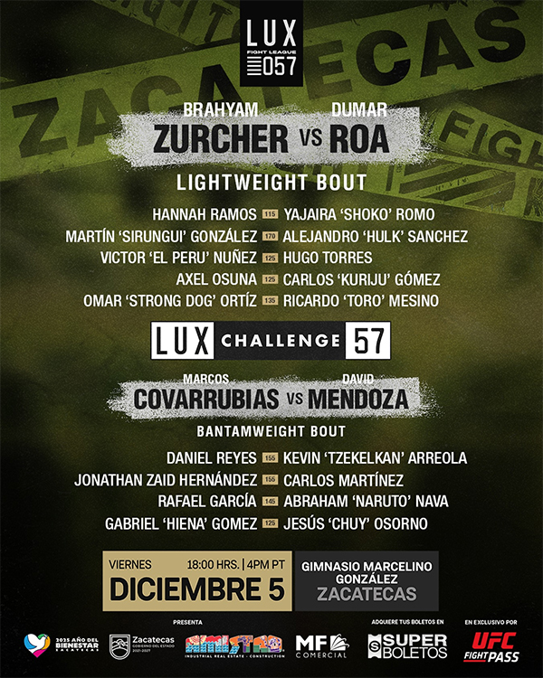  Lux Fight League 57 - Zurcher vs. Roa Official Fight Card