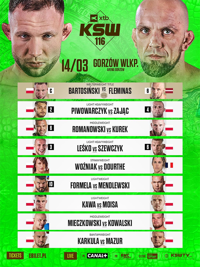  KSW 116 - Bartosinski vs. Fleminas Official Fight Card
