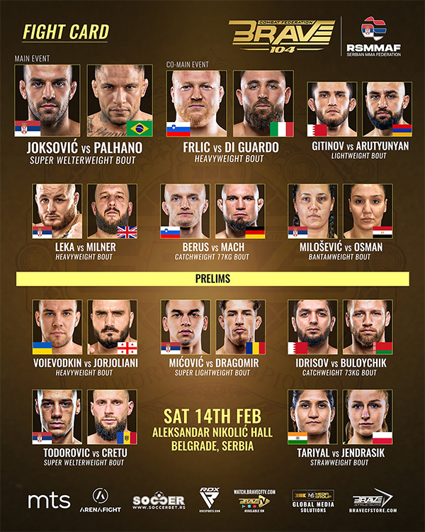  BRAVE CF 104 - Joksovic vs. Palhano Official Fight Card