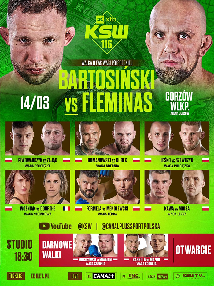  KSW 116 - Bartosinski vs. Fleminas Official Fight Card