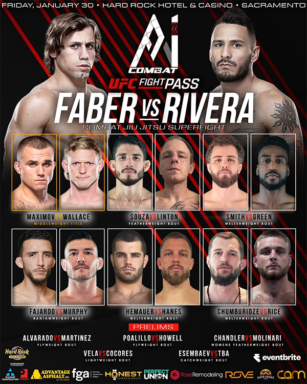  Urijah Fabers A1 Combat 33 - Faber vs. Rivera Official Main Fight Card