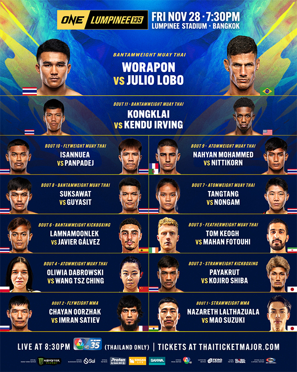  ONE Friday Fights 135 Worapon vs. Lobo Official Fight Card