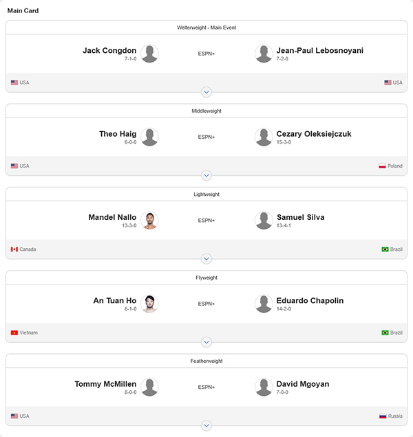  Dana Whites Contender Series 2025 Season 9 - Week 4 - Congdon vs. Lebosnoyani ESPN Fight Card