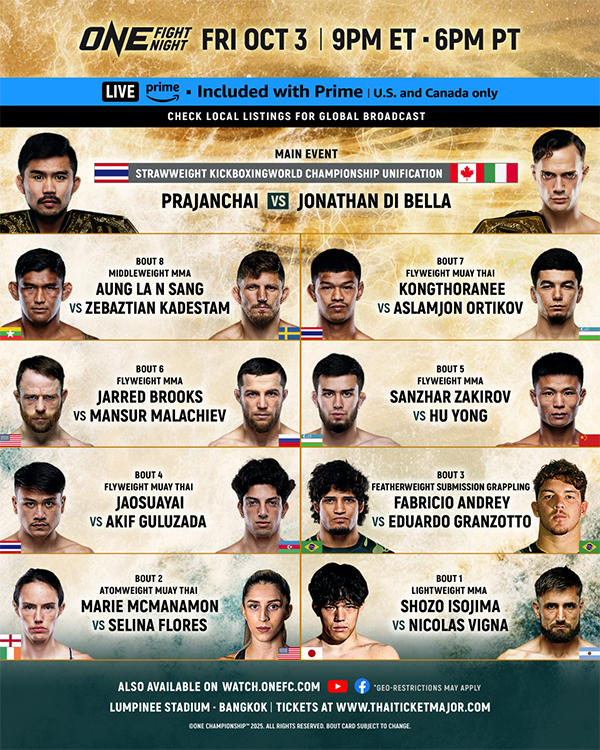  ONE Fight Night 36 - Prajanchai vs. Di Bella 2 Official Fight Card