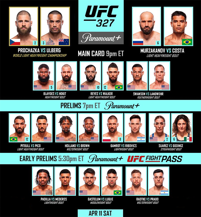  UFC 327 - Prochazka vs. Ulberg Fight Card