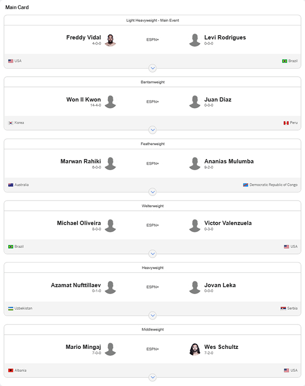  Dana Whites Contender Series 2025 Season 9 - Week 9 - Caldas vs. Zayunokov ESPN Fight Card