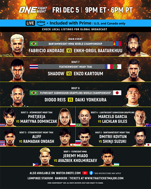  ONE Fight Night 38 - de Andrade vs. Baatarkhuu Official Fight Card