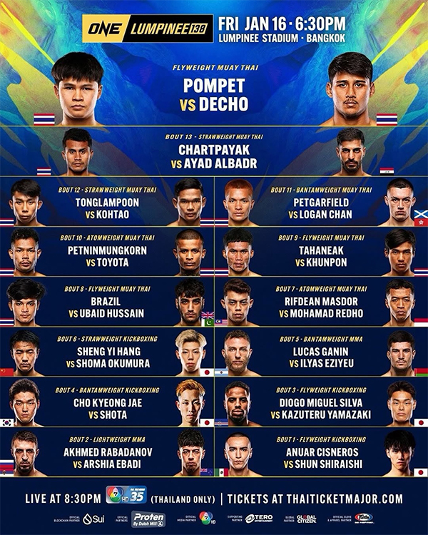 ONE Friday Fights 138 - Pompet vs. Decho Official Fight Card