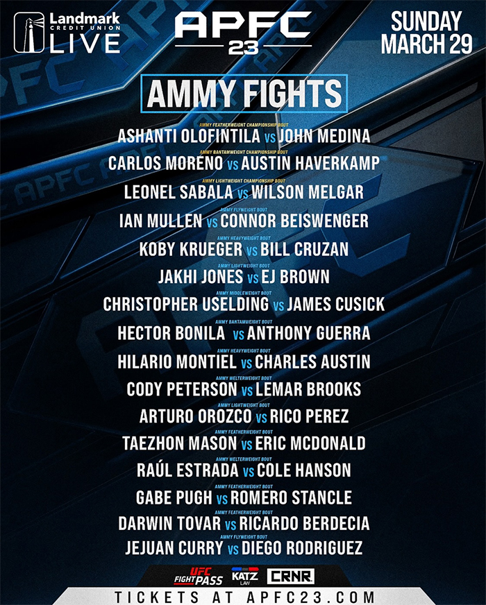  APFC 23 - Milwaukee Fight Night 10 - Wanderley vs. Perez Official Fight Card Amateur Card