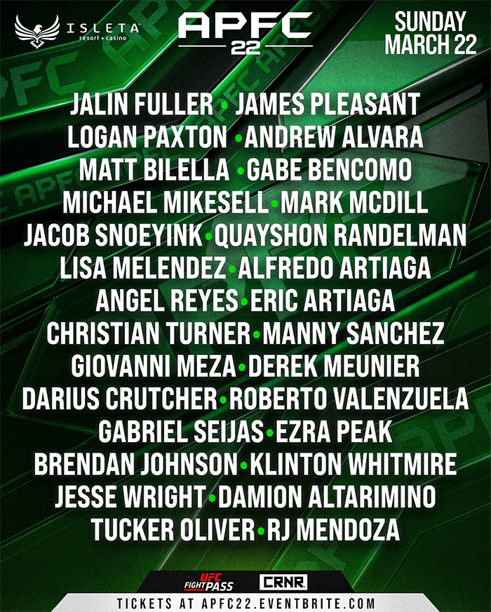  Anthony Pettis FC 22 - New Mexico Fight Night 3 - Sanchez vs. Pleasant Official Fight Card Main Card