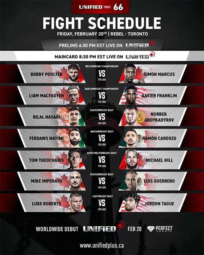  Unified MMA 66 - Poulter vs. Marcus Official Fight Card