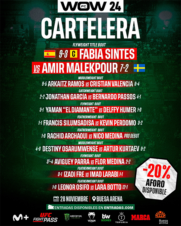 WOW 24 Vitoria - Sintes vs. Malekpour - Official Fight Card WOW 24 Vitoria - Sintes vs. Malekpour - Official Fight Card