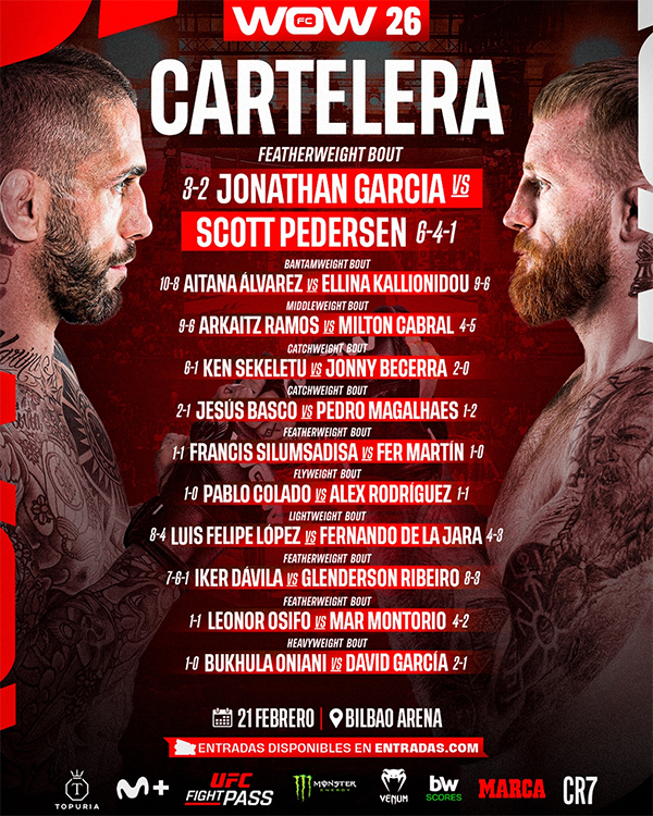 WOW 26 Bilbao - Garcia vs. Pedersen - Official Fight Card WOW 26 Bilbao - Garcia vs. Pedersen - Official Fight Card