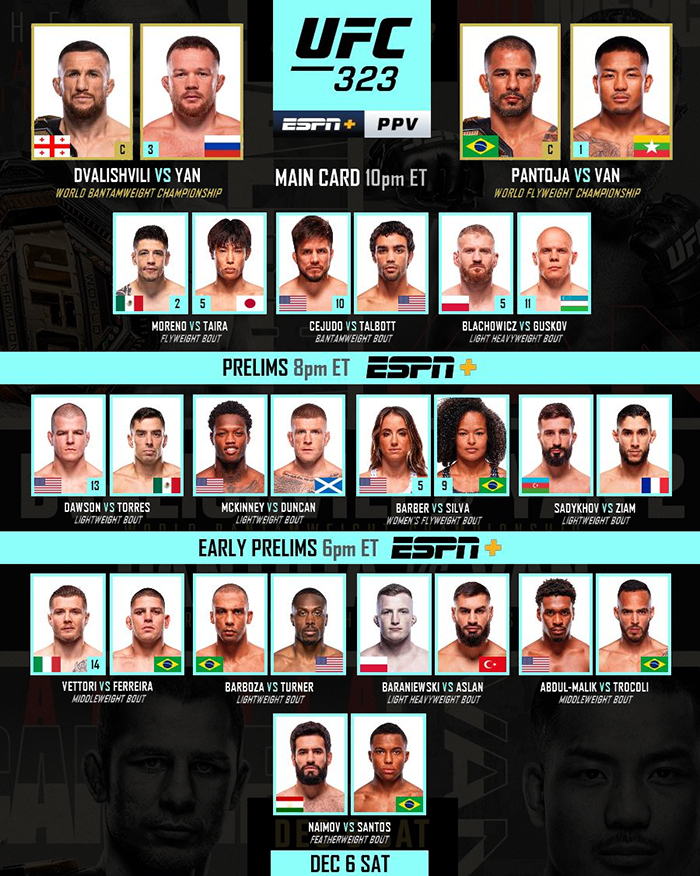  UFC 323 - Dvalishvili vs. Yan 2 Fight Card