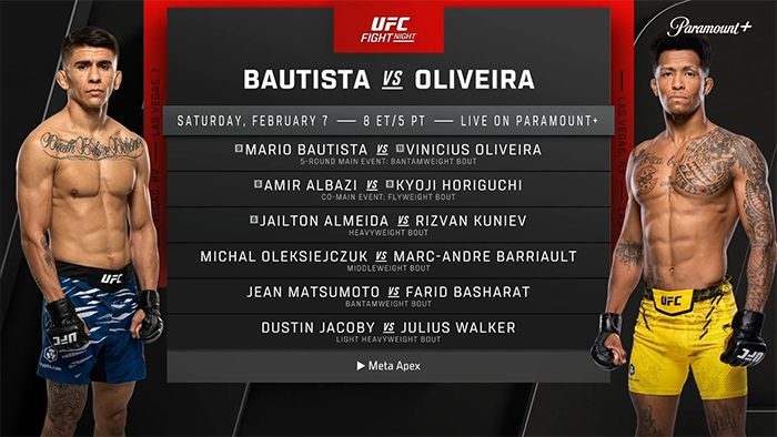  UFC Fight Night 266 - Bautista vs. Oliveira Main Card