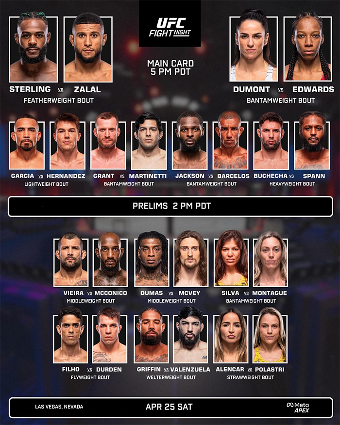  UFC Fight Night 274 - Sterling vs. Zalal Fight Card