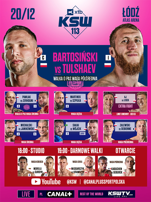  KSW 113 - Bartosinski vs. Tulshaev Official Fight Card