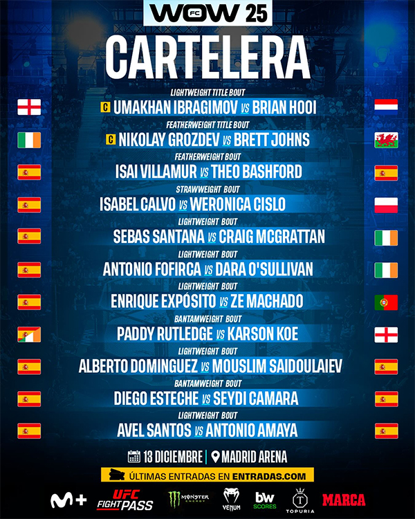  WOW 25 Madrid - Ibragimov vs. Hooi - Official Fight Card