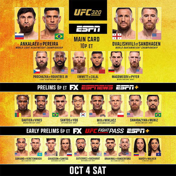  UFC 320 Ankalaev vs. Pereira 2 Official Fight Card