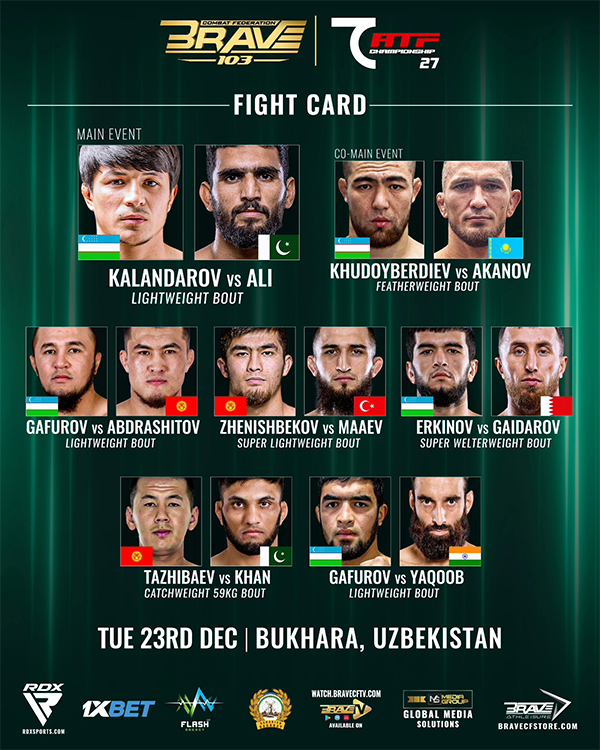 BRAVE CF 103 - Kalandarov vs. Ali Official Fight Card BRAVE CF 103 - Kalandarov vs. Ali Official Fight Card
