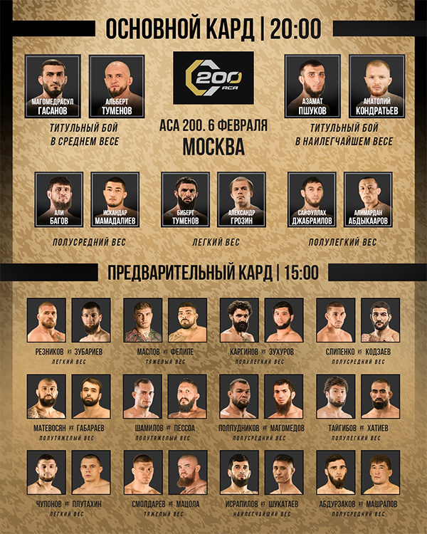  ACA 200 - Gasanov vs. Tumenov Official Fight Card