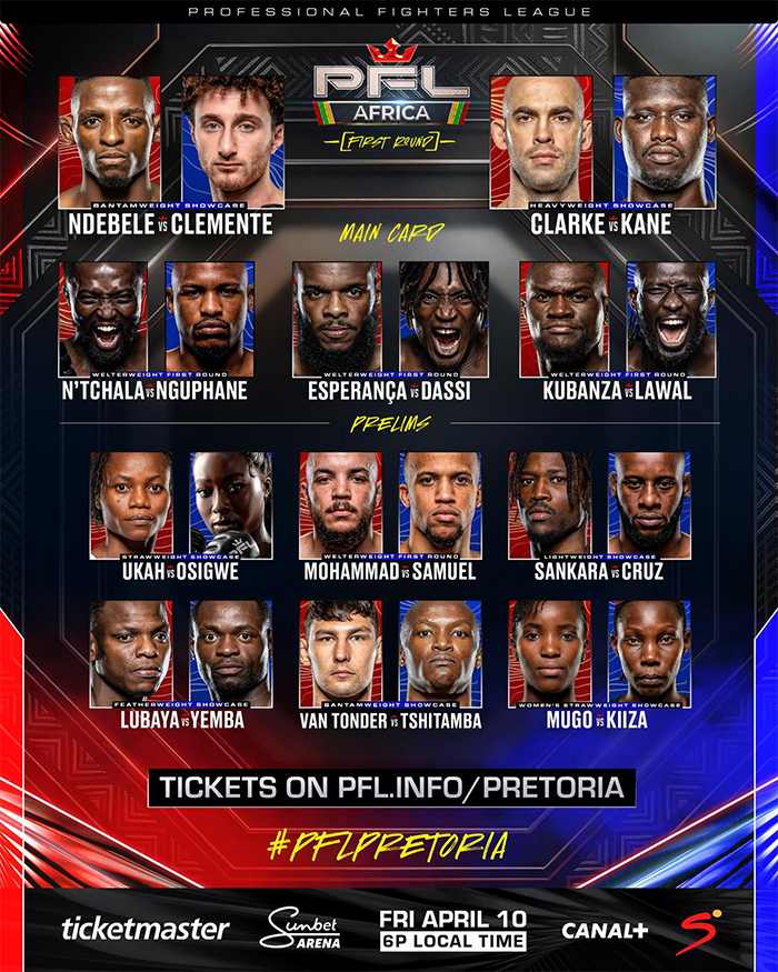  PFL 2026 Africa 1 - Ndebele vs. Clemente Official Fight Card - Preliminary Card