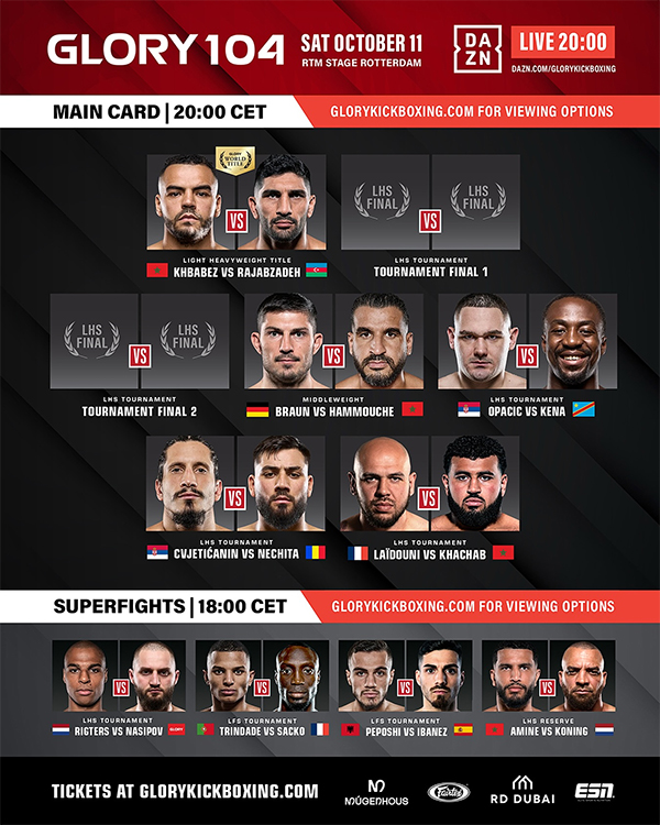  Glory 104 Last Heavyweight Standing Phase Two - Qualification Round - Khbabez vs. Rajabzadeh - Official Fight Card