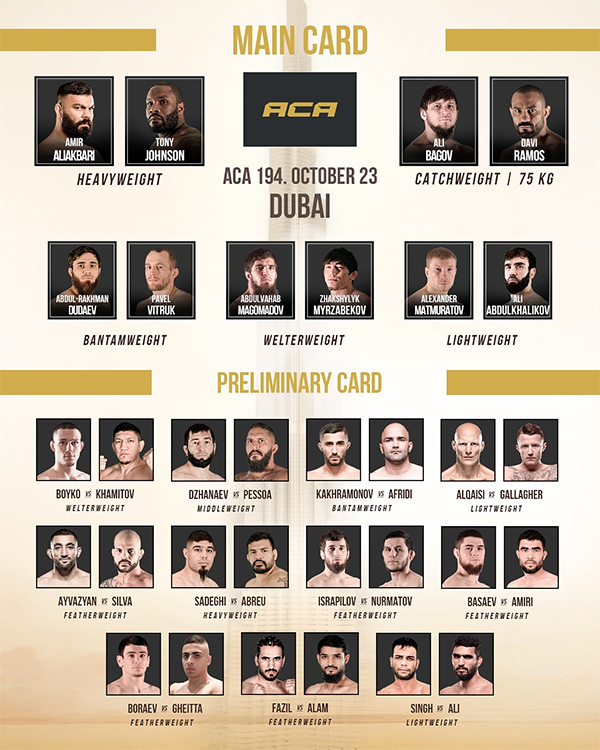  ACA 194 Johnson vs. Aliakbari Official Fight Card