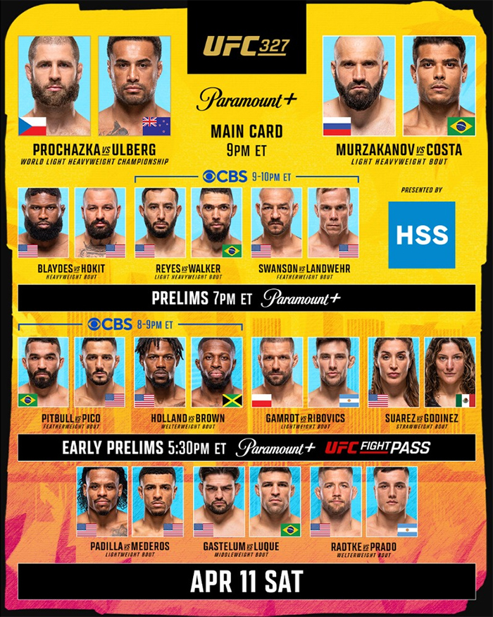  UFC 327 - Prochazka vs. Ulberg Official Fight Card