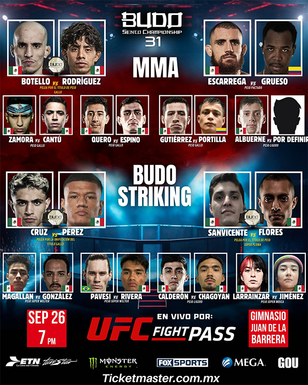  Budo Sento Championship 31 - Botello vs. Rodriguez Official Fight Card