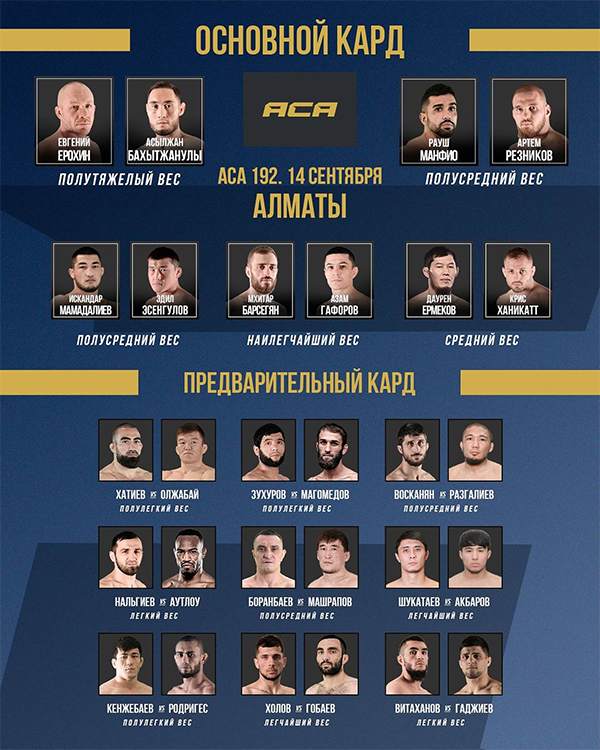  ACA 192 - Bakyzhanuly vs. Erokhin - Official Fight Card