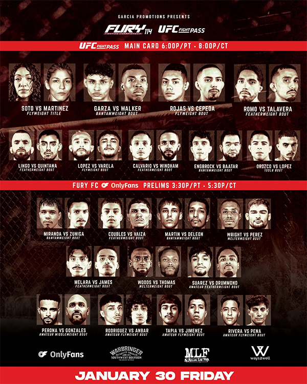  Fury FC 114 - Soto vs. Martinez Official Fight Card